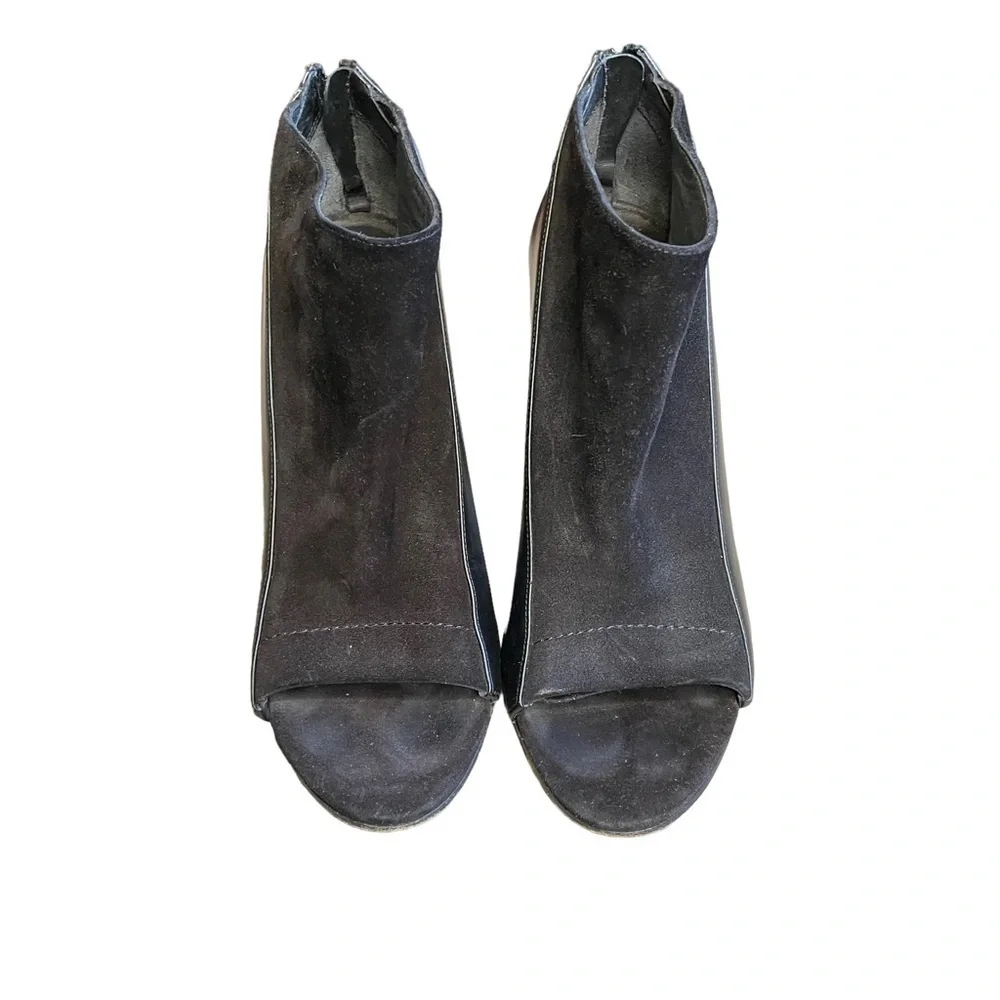 Vince Bayard Two-Tone Leather Open-Toe Booties, Black Size US 6.5 EUR 37